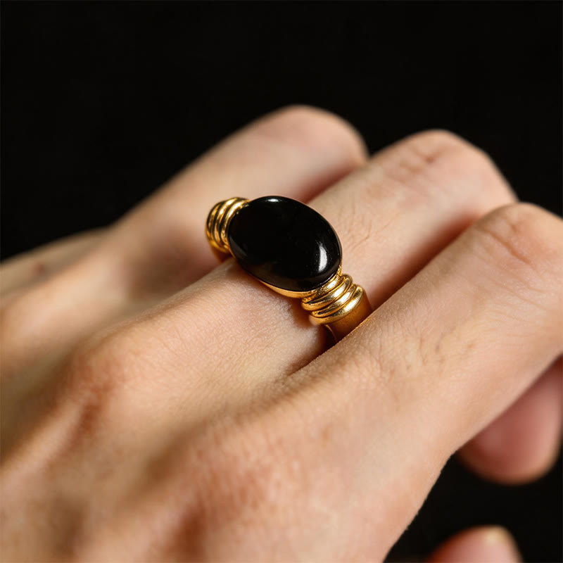 Nimara Ritual Oval Pattern Hematite Support Adjustable Ring