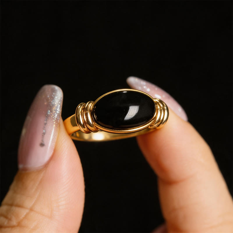 Nimara Ritual Oval Pattern Hematite Support Adjustable Ring