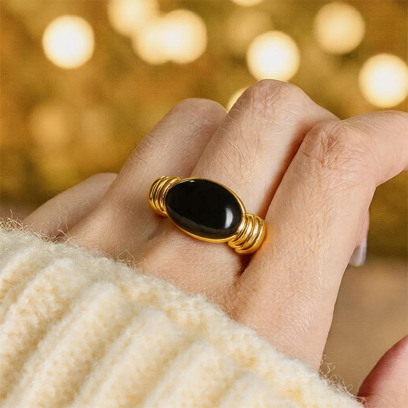 Nimara Ritual Oval Pattern Hematite Support Adjustable Ring