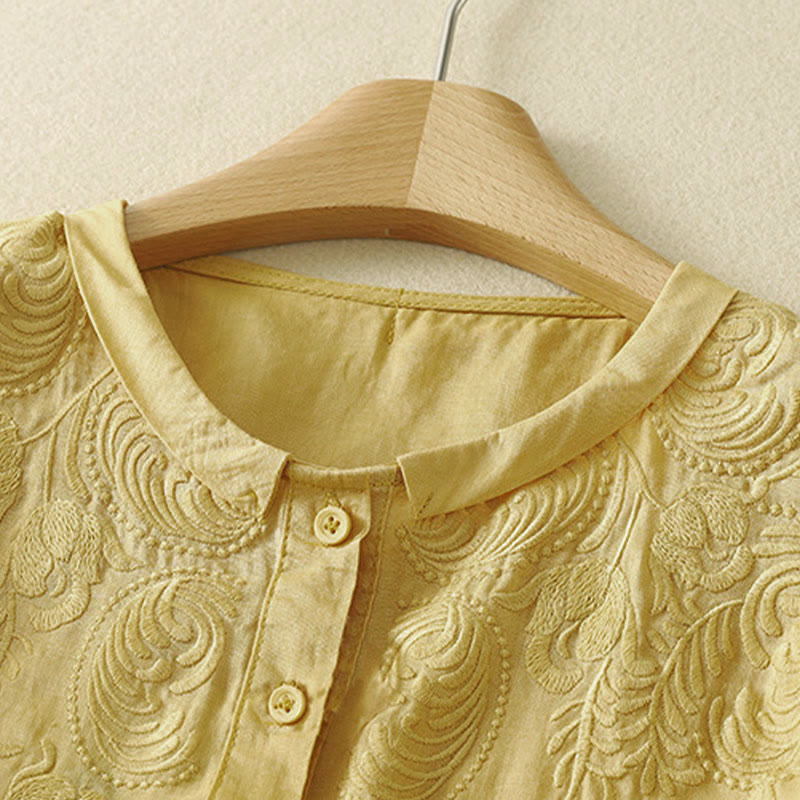 Nimara Ritual Summer Vintage Embroidery Floral Women's Elbow-Length Sleeve Shirts