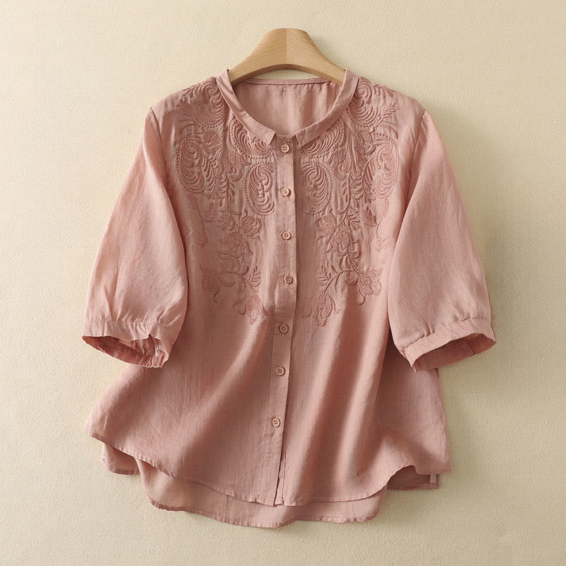 Nimara Ritual Summer Vintage Embroidery Floral Women's Elbow-Length Sleeve Shirts
