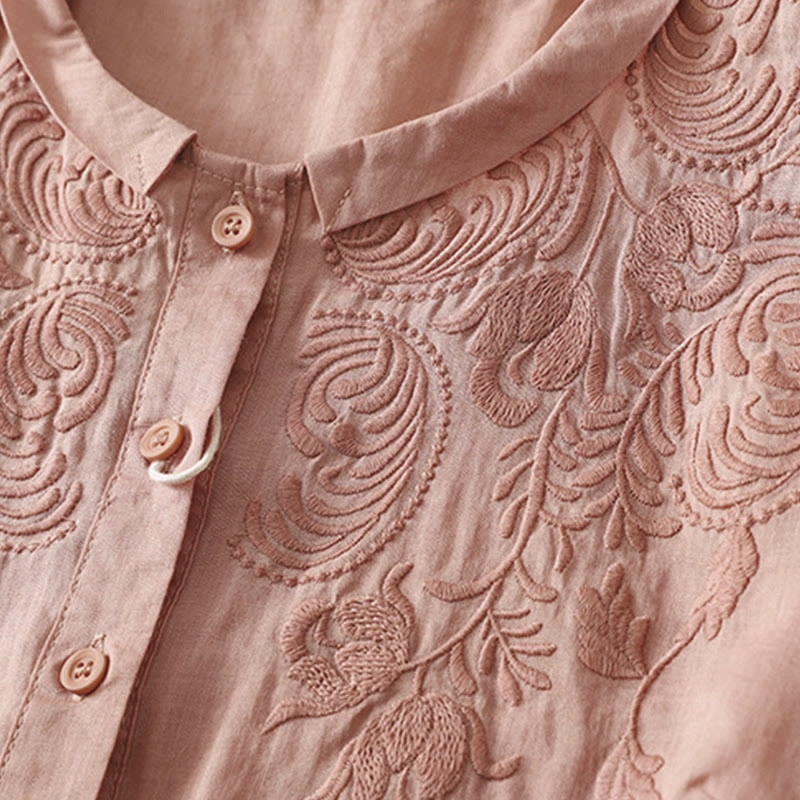 Nimara Ritual Summer Vintage Embroidery Floral Women's Elbow-Length Sleeve Shirts