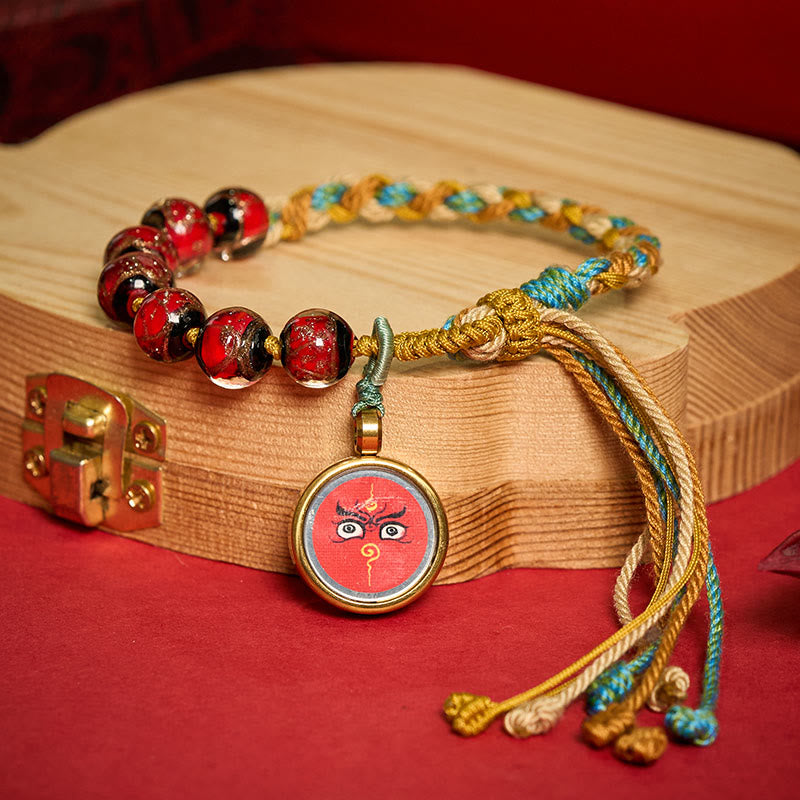 Nimara Ritual Tibetan Liuli Glass Bead Five Directions Gods Of Wealth Buddha Eye Blessing String Bracelet