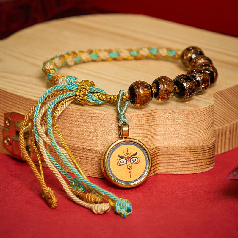 Nimara Ritual Tibetan Liuli Glass Bead Five Directions Gods Of Wealth Buddha Eye Blessing String Bracelet