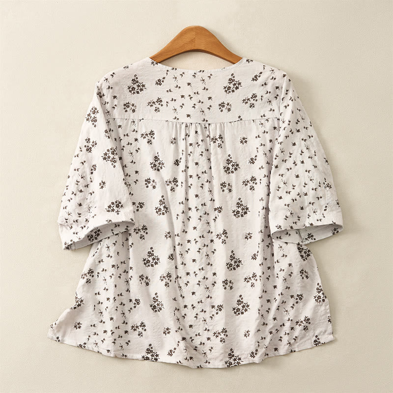 Nimara Ritual Casual Floral Print Pattern Three Quarter Sleeve Women's Buttons Shirt
