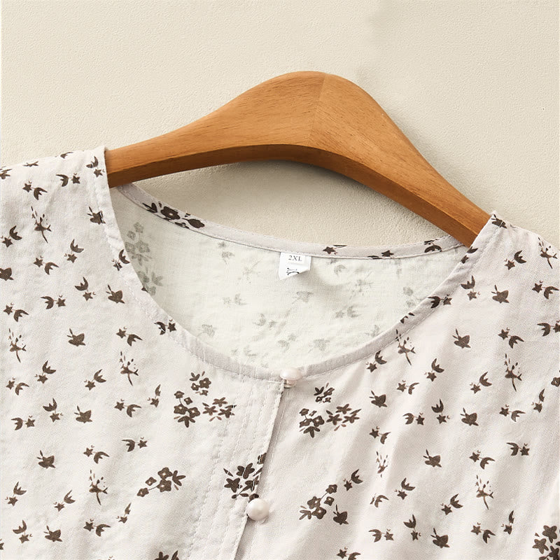 Nimara Ritual Casual Floral Print Pattern Three Quarter Sleeve Women's Buttons Shirt