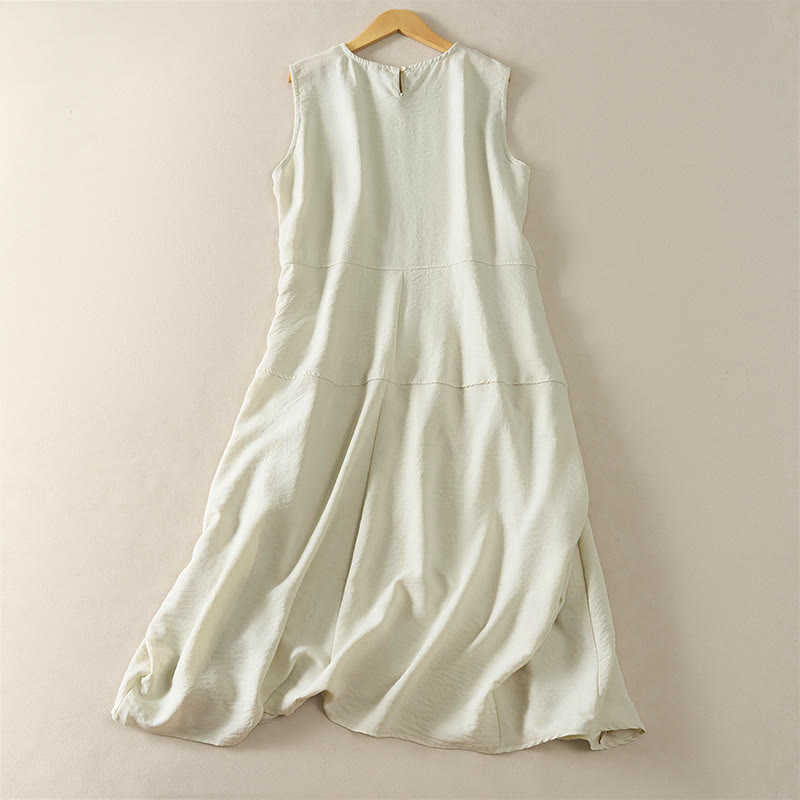 Nimara Ritual Summer Cotton High Waist Women's Sleeveless Midi Dress With Pockets