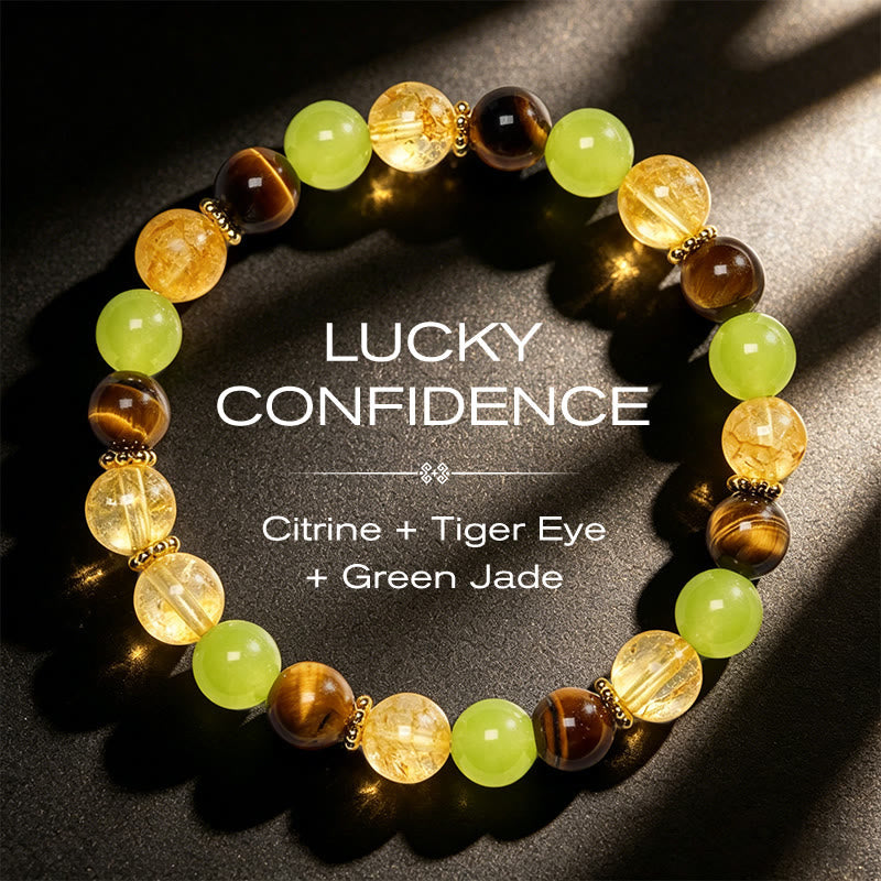 Prosperity and Happiness Natural Citrine Tiger Eye Green Jade Bracelet