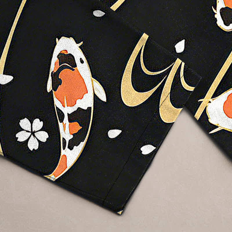 Nimara Ritual Cotton Koi Fish Ripple Pattern Men's Tapered Pants With Pockets