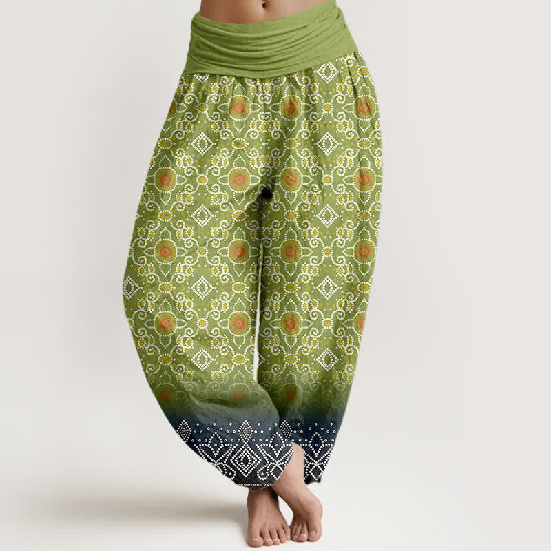Nimara Ritual Cotton Bohemian Floral Geometric Pattern Women's Elastic Waist Harem Pants