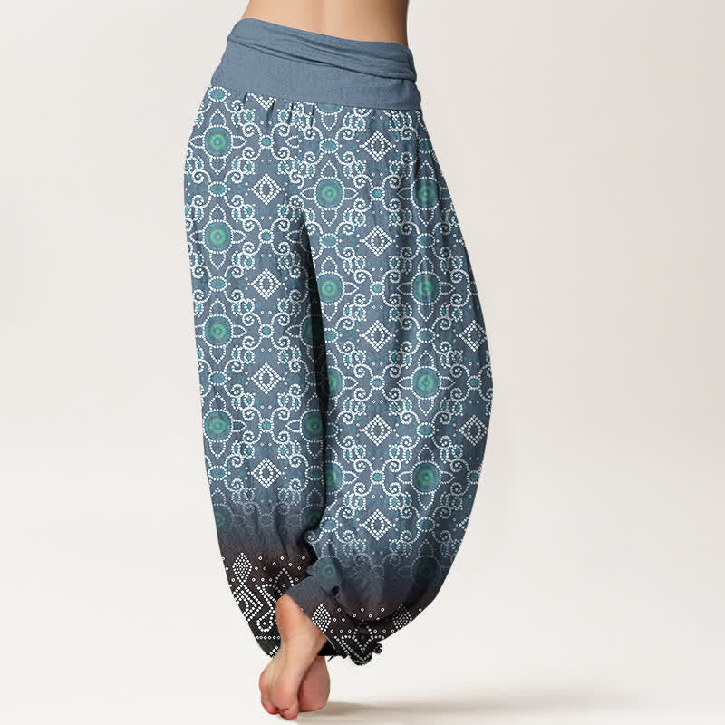 Nimara Ritual Cotton Bohemian Floral Geometric Pattern Women's Elastic Waist Harem Pants