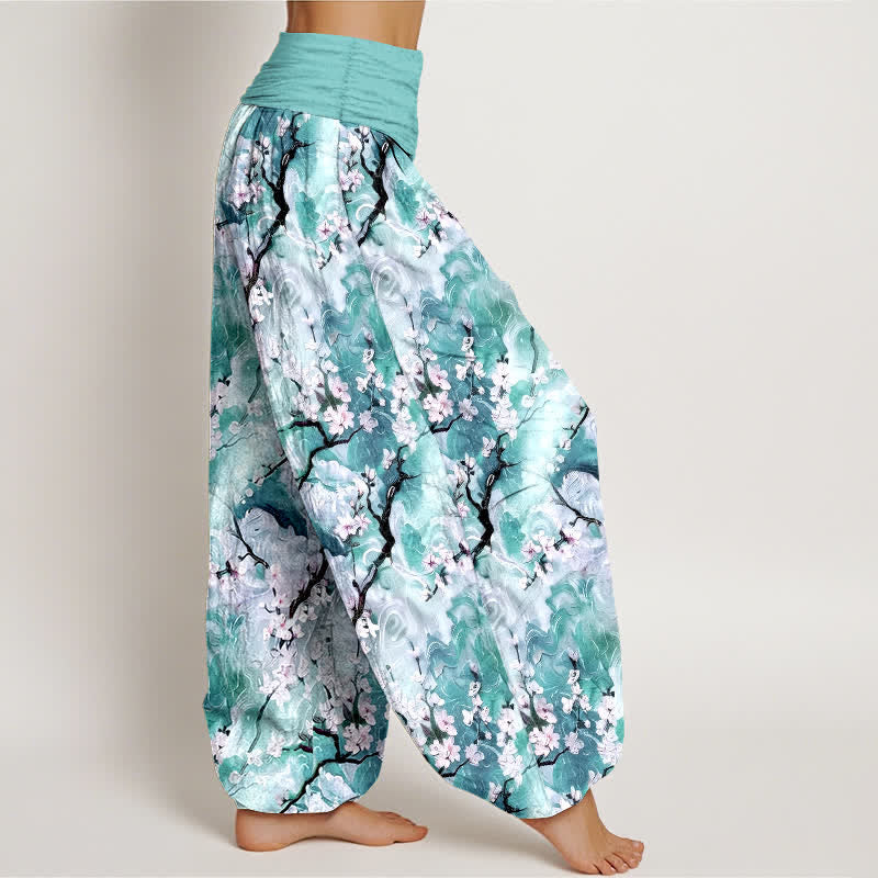 Nimara Ritual Pure Cotton Watercolor Floral Pattern Women's Elastic Waist Harem Pants