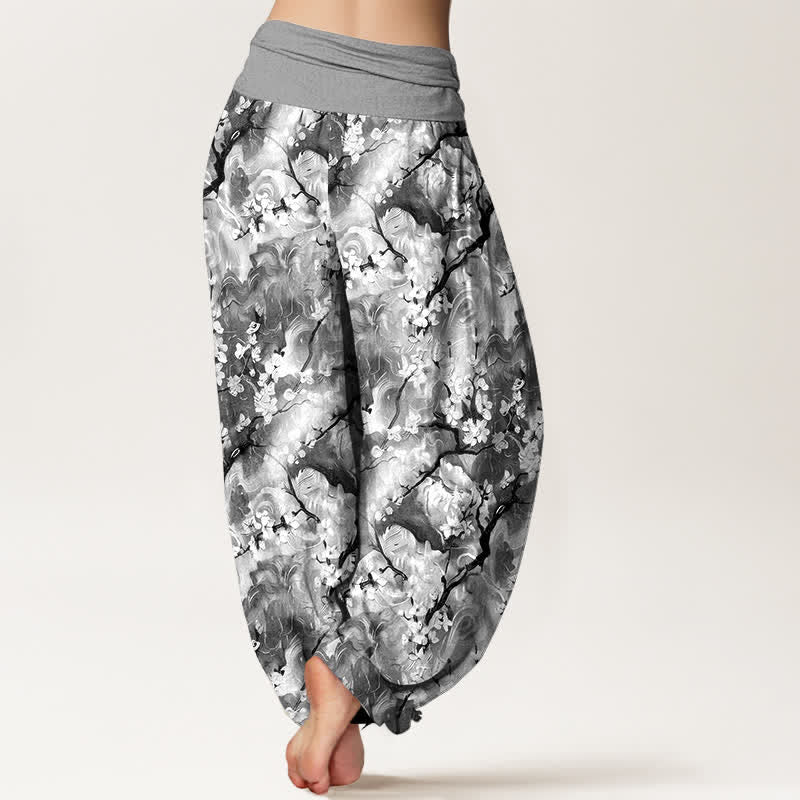 Nimara Ritual Pure Cotton Watercolor Floral Pattern Women's Elastic Waist Harem Pants