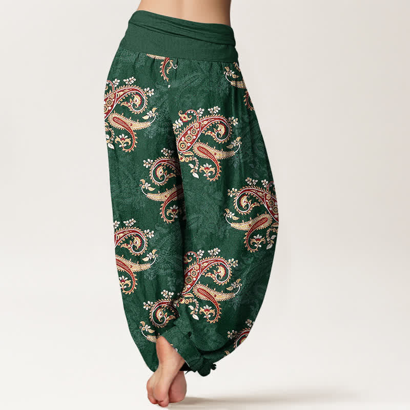Nimara Ritual Pure Cotton Elegant Paisley Pattern Women's Elastic Waist Harem Pants