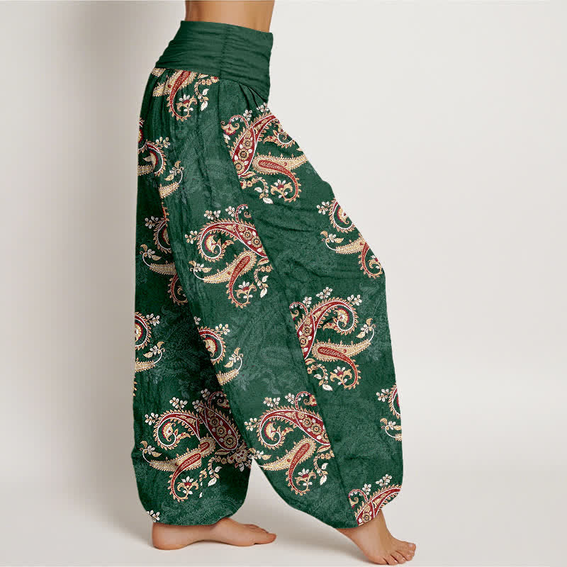 Nimara Ritual Pure Cotton Elegant Paisley Pattern Women's Elastic Waist Harem Pants