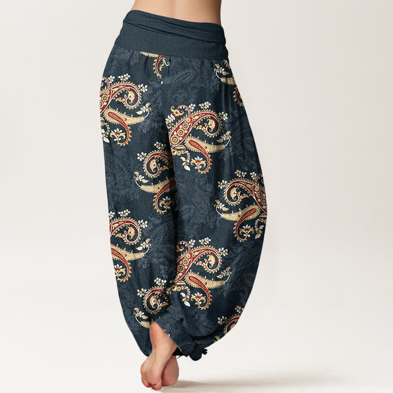 Nimara Ritual Pure Cotton Elegant Paisley Pattern Women's Elastic Waist Harem Pants