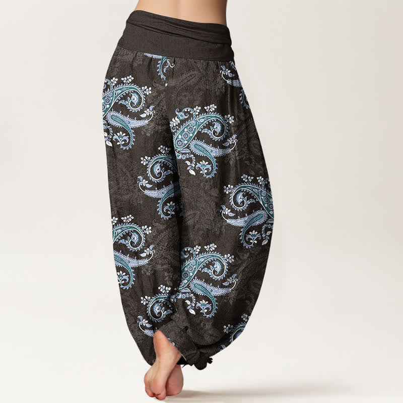 Nimara Ritual Pure Cotton Elegant Paisley Pattern Women's Elastic Waist Harem Pants