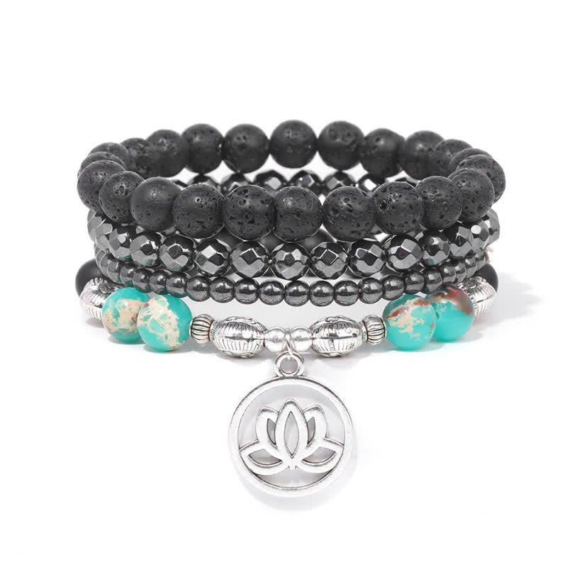 Nimara Ritual 4pcs Lava Rock Lotus New Beginning Bracelet