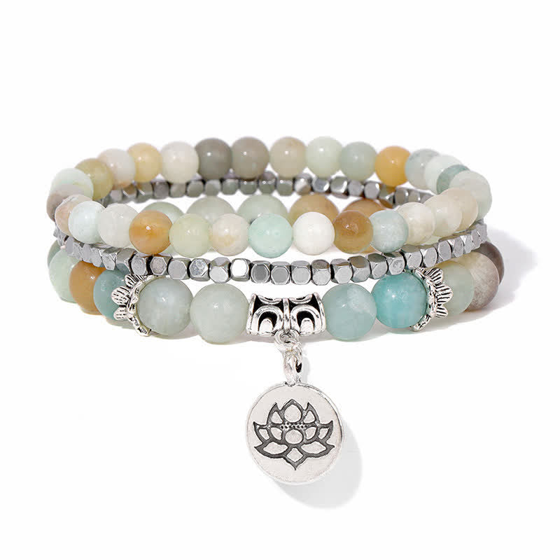 Nimara Ritual 3pcs Zebra Jasper Lotus Enlightenment Beaded Bracelet