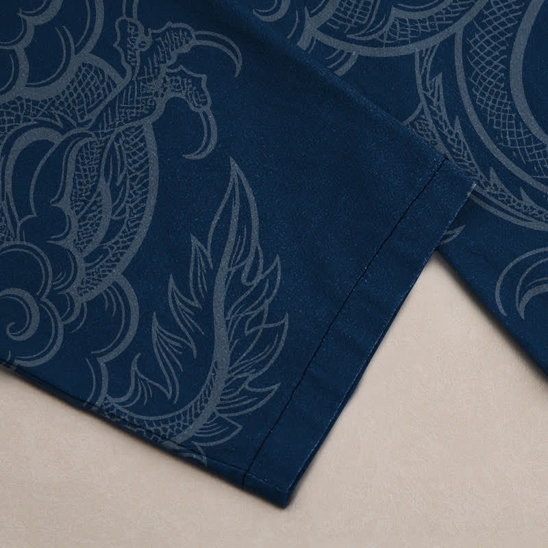 Nimara Ritual Cotton Subtle Dragon Pattern Men's Tapered Pants With Pockets