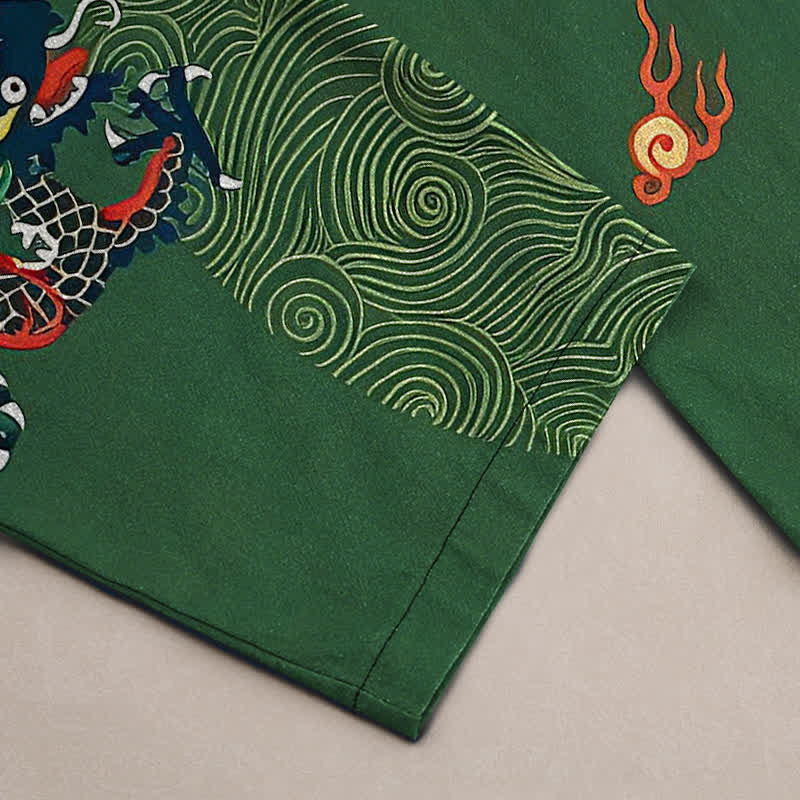 Nimara Ritual Cotton Auspicious Cloud Dragon Pattern Men's Tapered Pants With Pockets