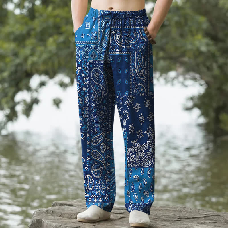 Nimara Ritual Cotton Various Paisley Pattern Men's Tapered Pants With Pockets