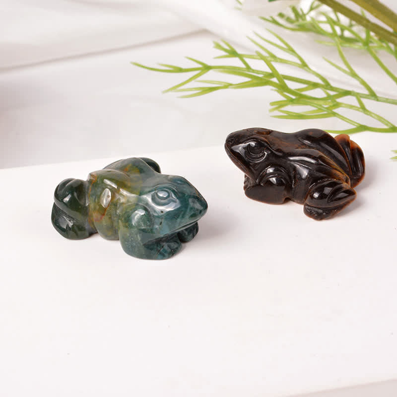Wealth and Healing Natural Green Aventurine Clear Quartz Frog Crystal & Stone Decor