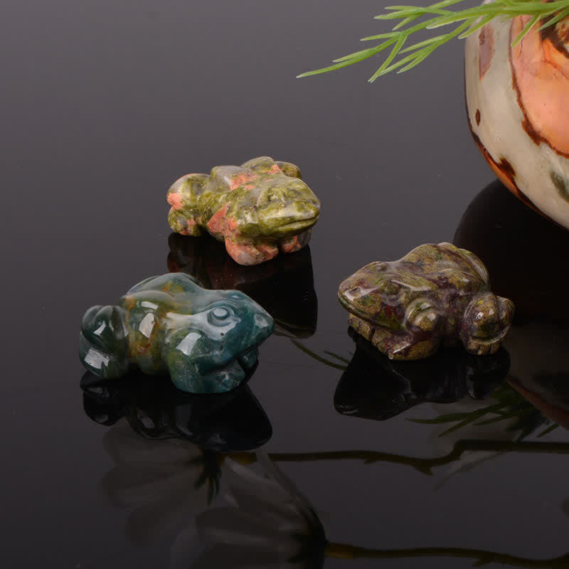Wealth and Healing Natural Green Aventurine Clear Quartz Frog Crystal & Stone Decor
