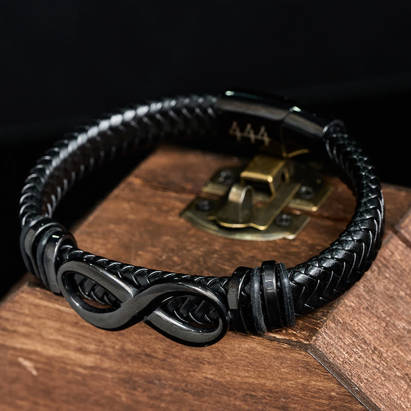 Nimara Ritual Infinity Design 444 Angel Number 888 Angel Number Titanium Steel Leather Strengthen Bracelet