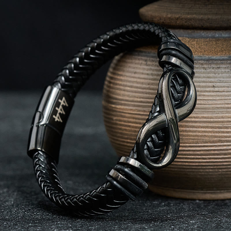Nimara Ritual Infinity Design 444 Angel Number 888 Angel Number Titanium Steel Leather Strengthen Bracelet