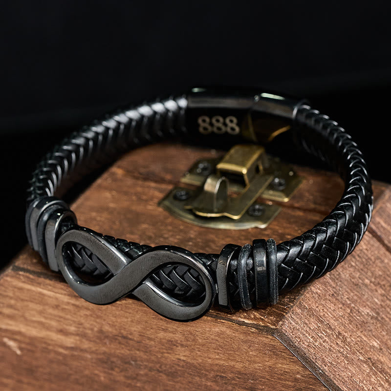 Nimara Ritual Infinity Design 444 Angel Number 888 Angel Number Titanium Steel Leather Strengthen Bracelet