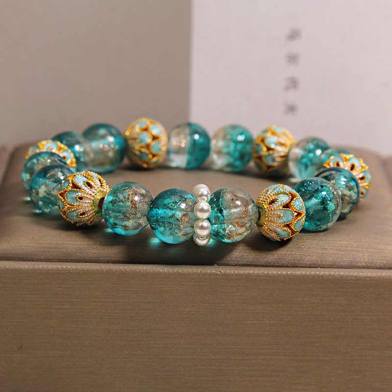 Nimara Ritual Liuli Glass Bead Gold Leaf CloisonnA Purity New Chinese Round Bracelet