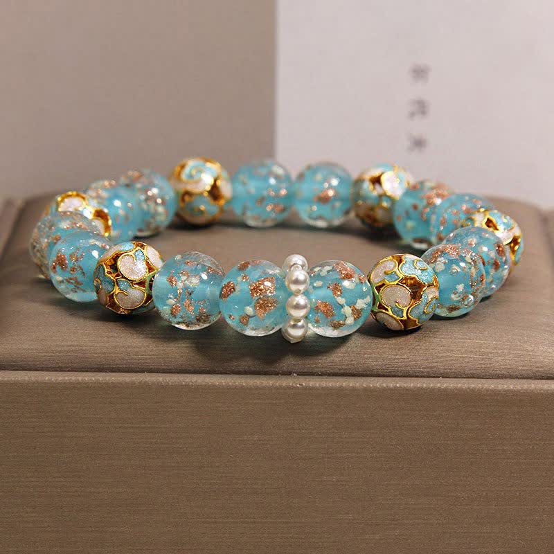 Nimara Ritual Liuli Glass Bead Gold Leaf CloisonnA Purity New Chinese Round Bracelet