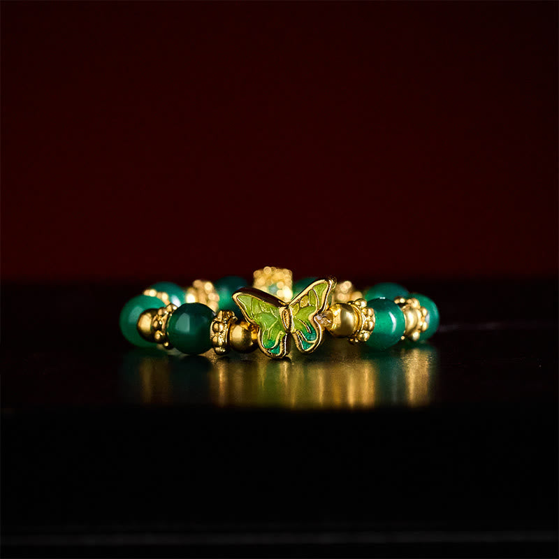 Nimara Ritual Natural Green Agate Bead Copper Butterfly Renewal Ring