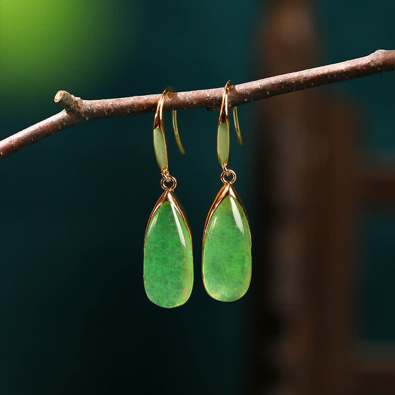 Nimara Ritual Jade Teardrop Protection Vintage Gold Tone Earrings