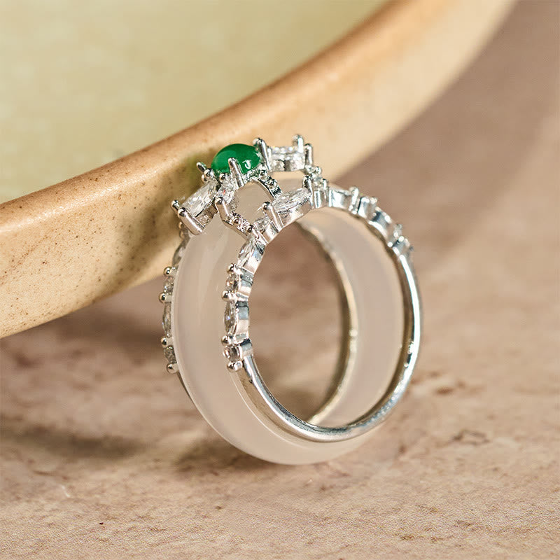 Nimara Ritual Chalcedony Flower Green Zircon Positive Ring