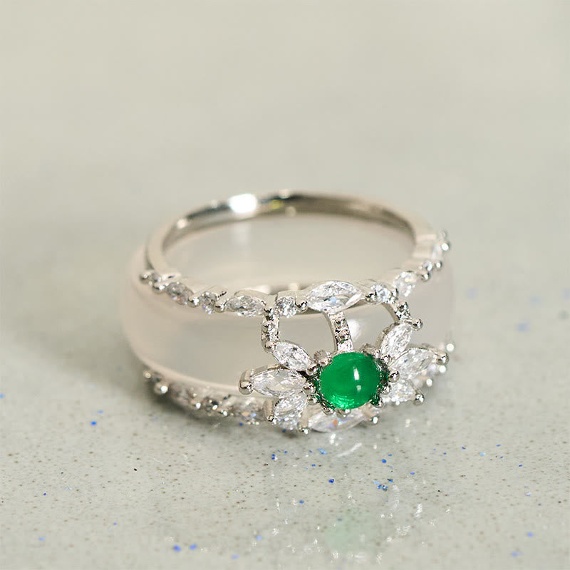 Nimara Ritual Chalcedony Flower Green Zircon Positive Ring
