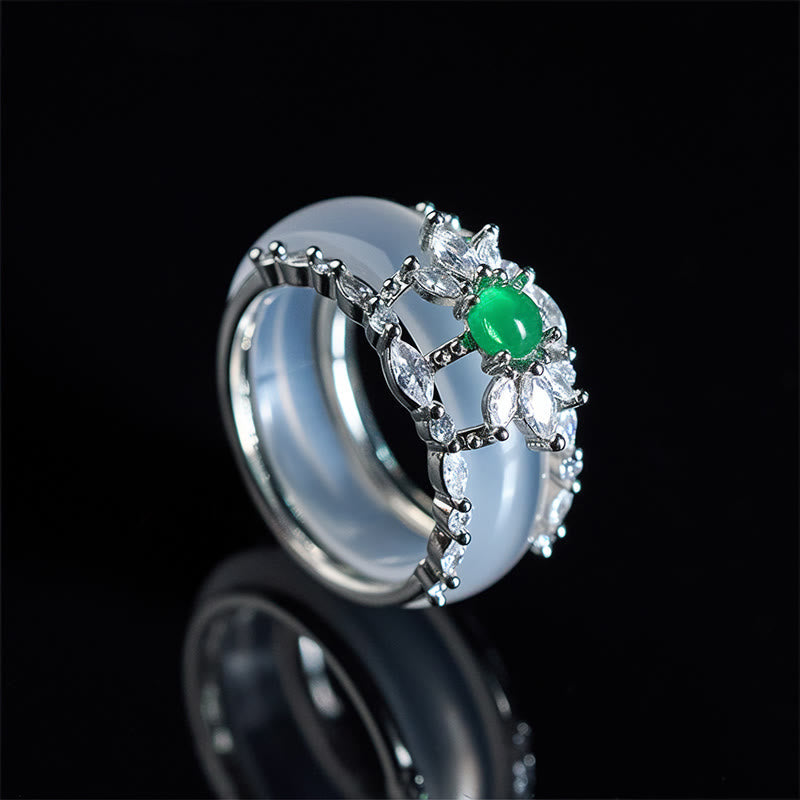 Nimara Ritual Chalcedony Flower Green Zircon Positive Ring