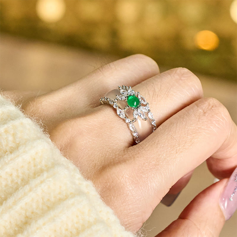 Nimara Ritual Chalcedony Flower Green Zircon Positive Ring