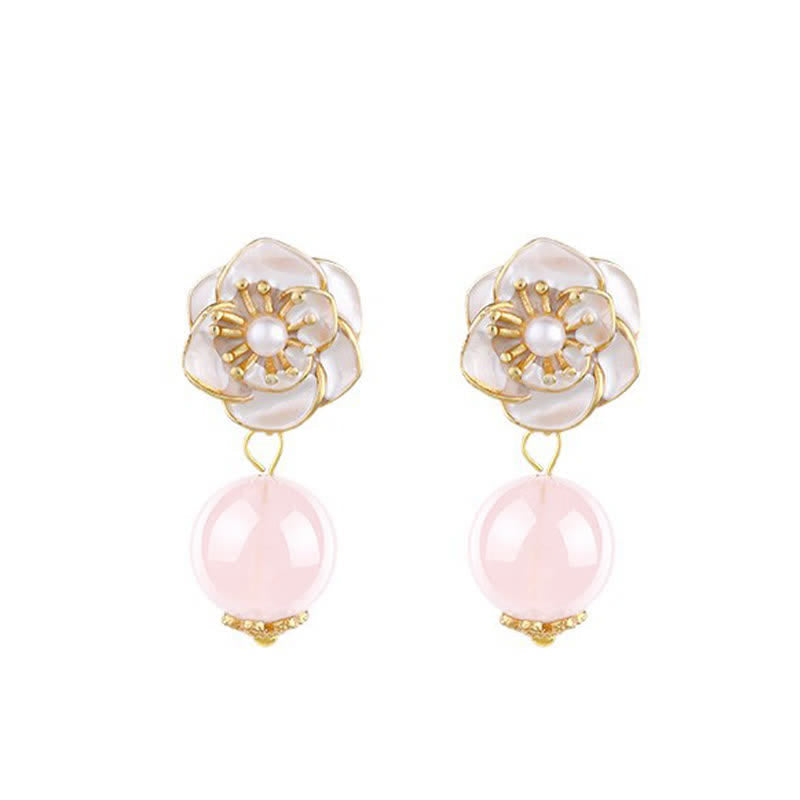 Nimara Ritual Rose Quartz Camellia Loving Energy Drop Earrings