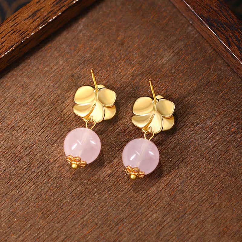 Nimara Ritual Rose Quartz Camellia Loving Energy Drop Earrings