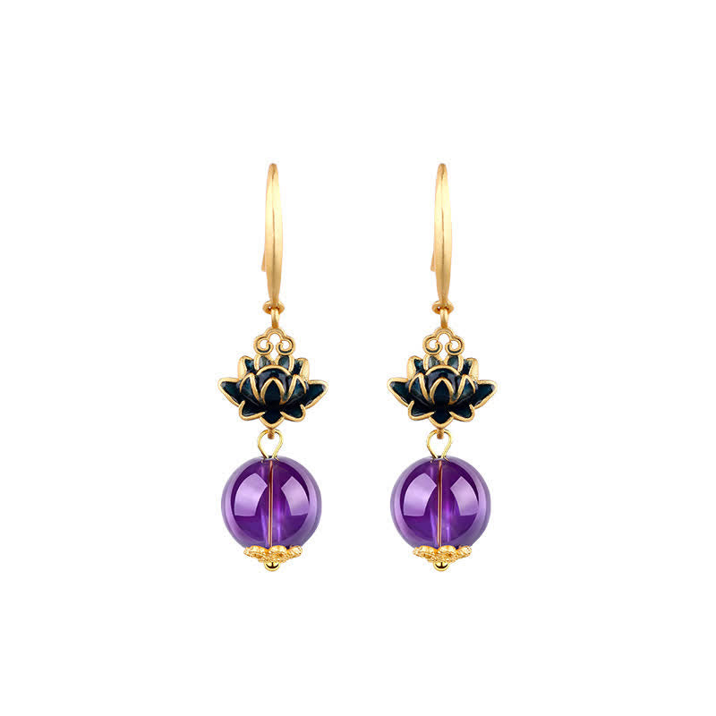 Nimara Ritual Amethyst Lotus Enlightenment Drop Earrings