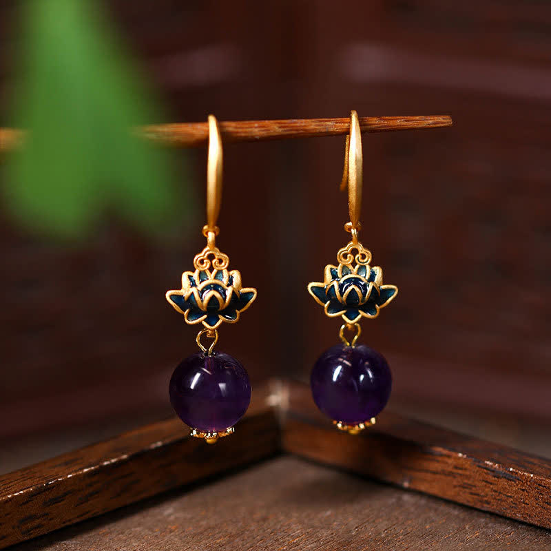 Nimara Ritual Amethyst Lotus Enlightenment Drop Earrings