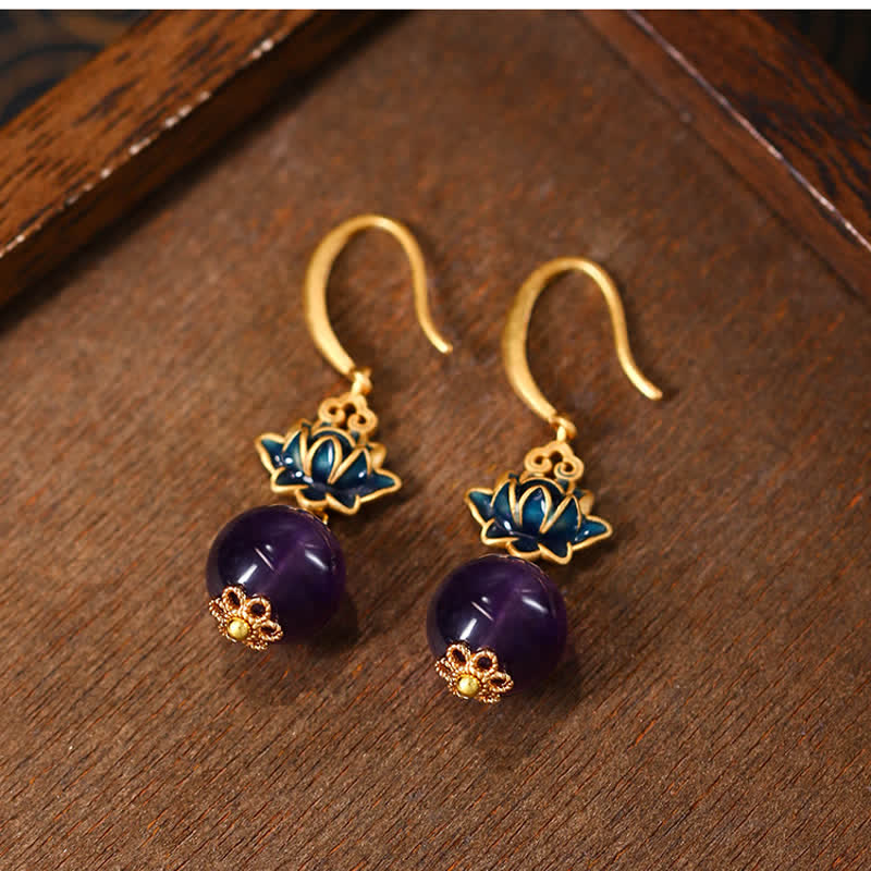 Nimara Ritual Amethyst Lotus Enlightenment Drop Earrings