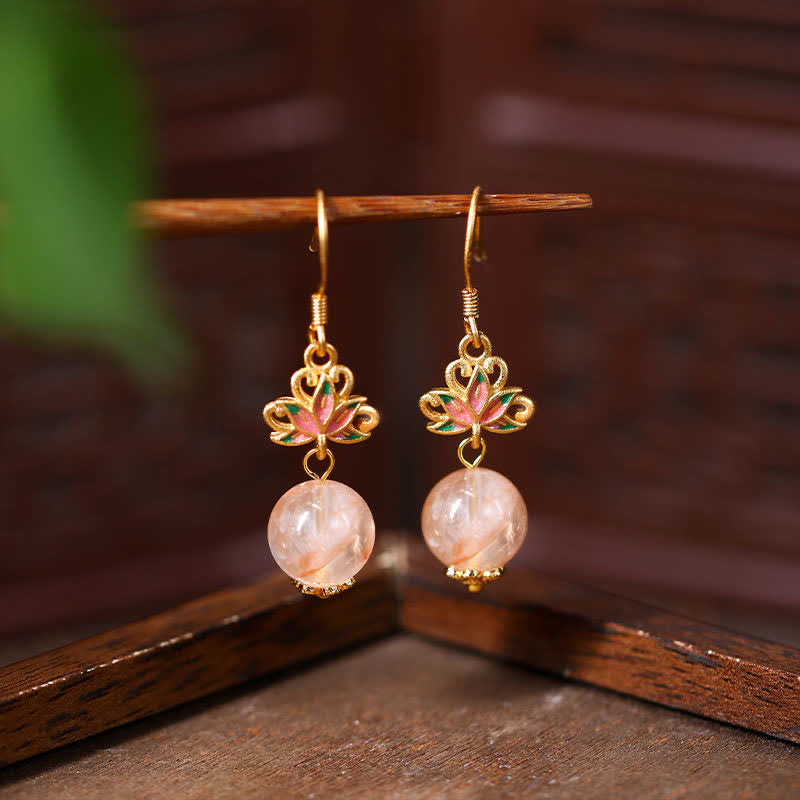 Nimara Ritual Citrine Lotus Enlightenment Enamel Drop Earrings