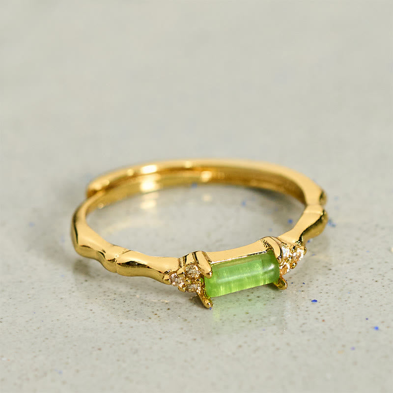 Nimara Ritual Natural Green Agate Square Bamboo Copper Adjustable Ring