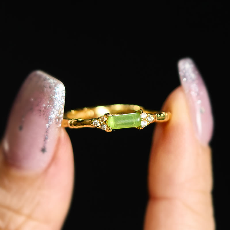 Nimara Ritual Natural Green Agate Square Bamboo Copper Adjustable Ring