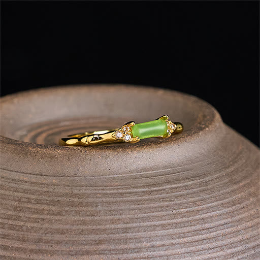 Nimara Ritual Natural Green Agate Square Bamboo Copper Adjustable Ring