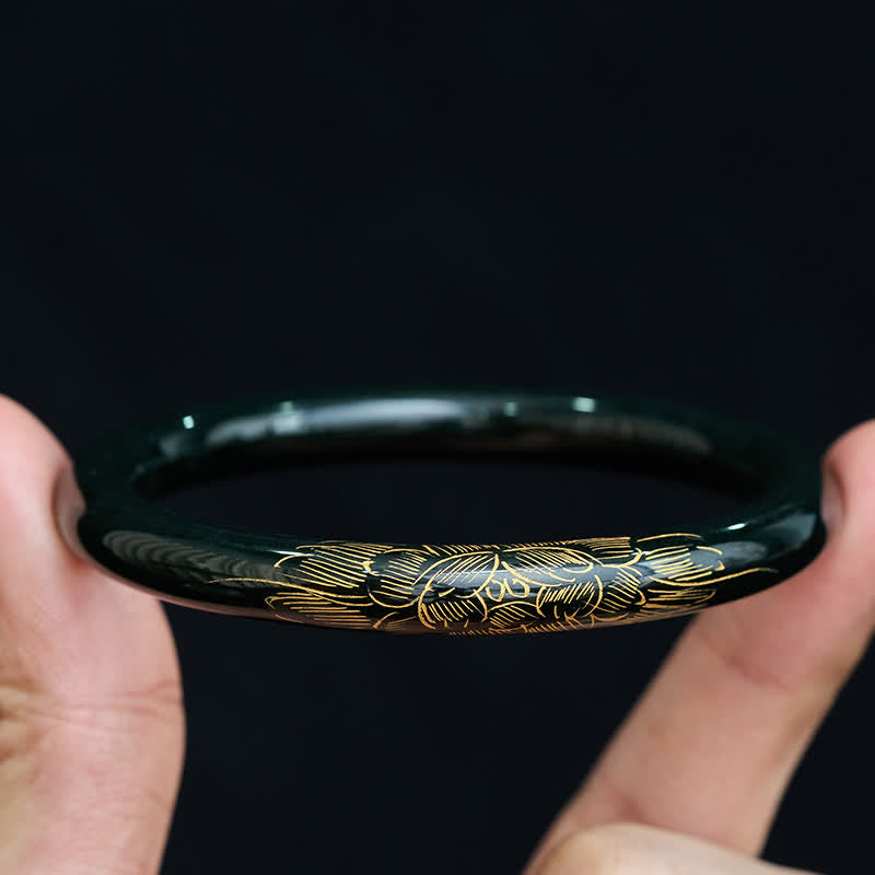 Nimara Ritual Natural Cyan Jade Lotus Koi Fish Enlightenment Bangle Bracelet