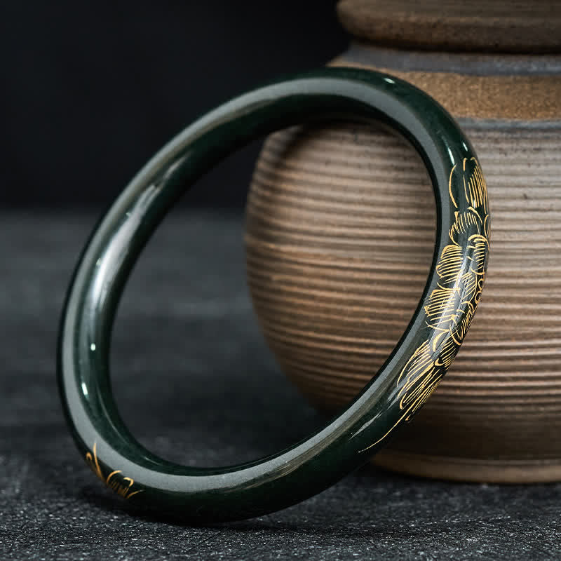 Nimara Ritual Natural Cyan Jade Lotus Koi Fish Enlightenment Bangle Bracelet